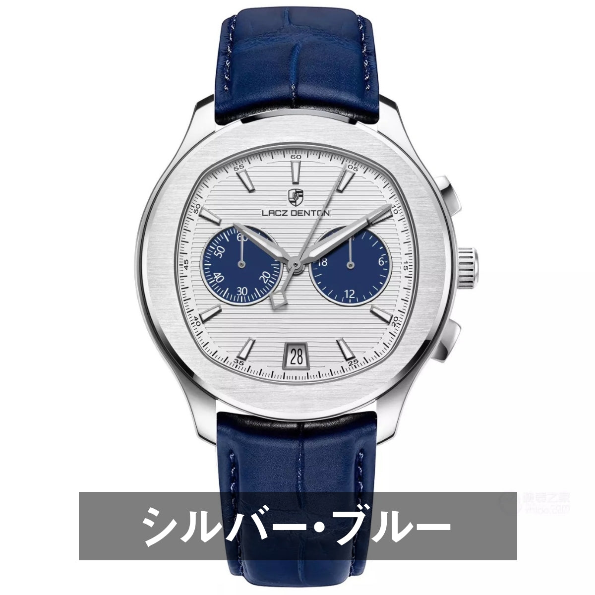 Men's 40s Chronograph Quartz Watch with Tonneau Shape and Leather Strap, LACZ DENTON LD-9108
