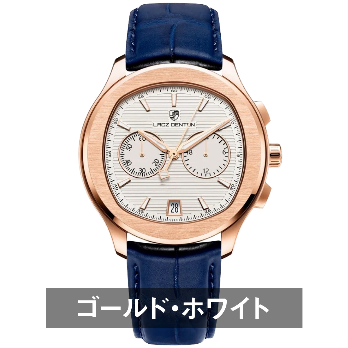 Men's 40s Chronograph Quartz Watch with Tonneau Shape and Leather Strap, LACZ DENTON LD-9108
