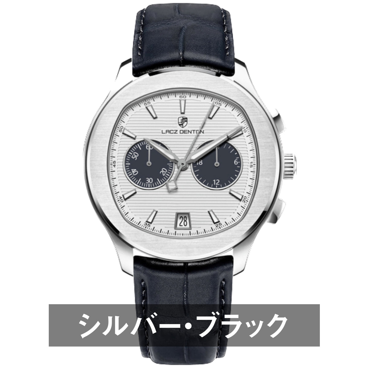 Men's 40s Chronograph Quartz Watch with Tonneau Shape and Leather Strap, LACZ DENTON LD-9108