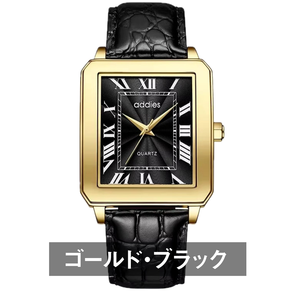 Men's Quartz Homage Watch for Men in their 40s and 50s, Black Leather Strap, Rectangular D-Buckle, ADDIESDIVE MY-RM05
