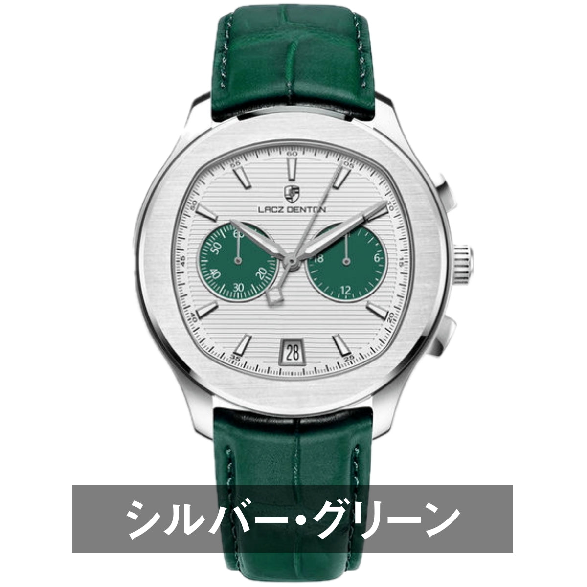 Men's 40s Chronograph Quartz Watch with Tonneau Shape and Leather Strap, LACZ DENTON LD-9108