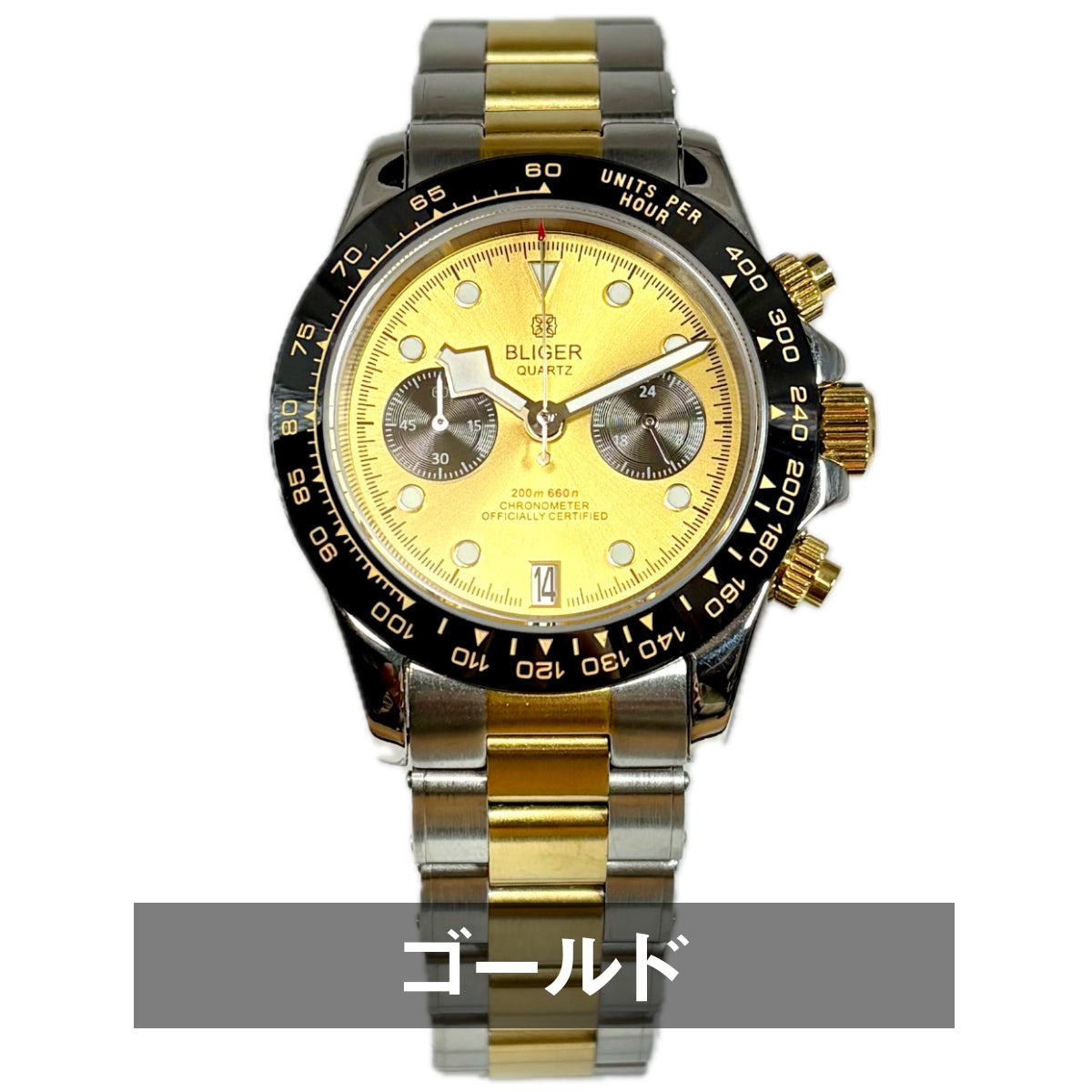 Men's Watch, 40s and 50s, Chronograph, Mechanical Quartz, Calendar, Panda, Two-Hand, BLIGER