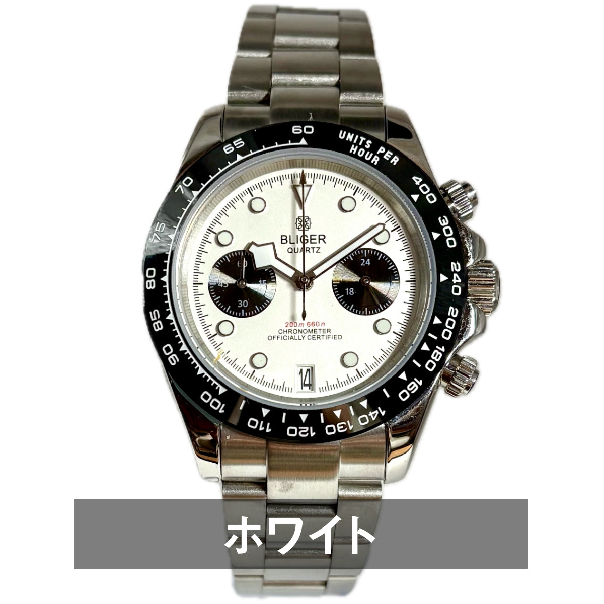 Men's Watch, 40s and 50s, Chronograph, Mechanical Quartz, Calendar, Panda, Two-Hand, BLIGER