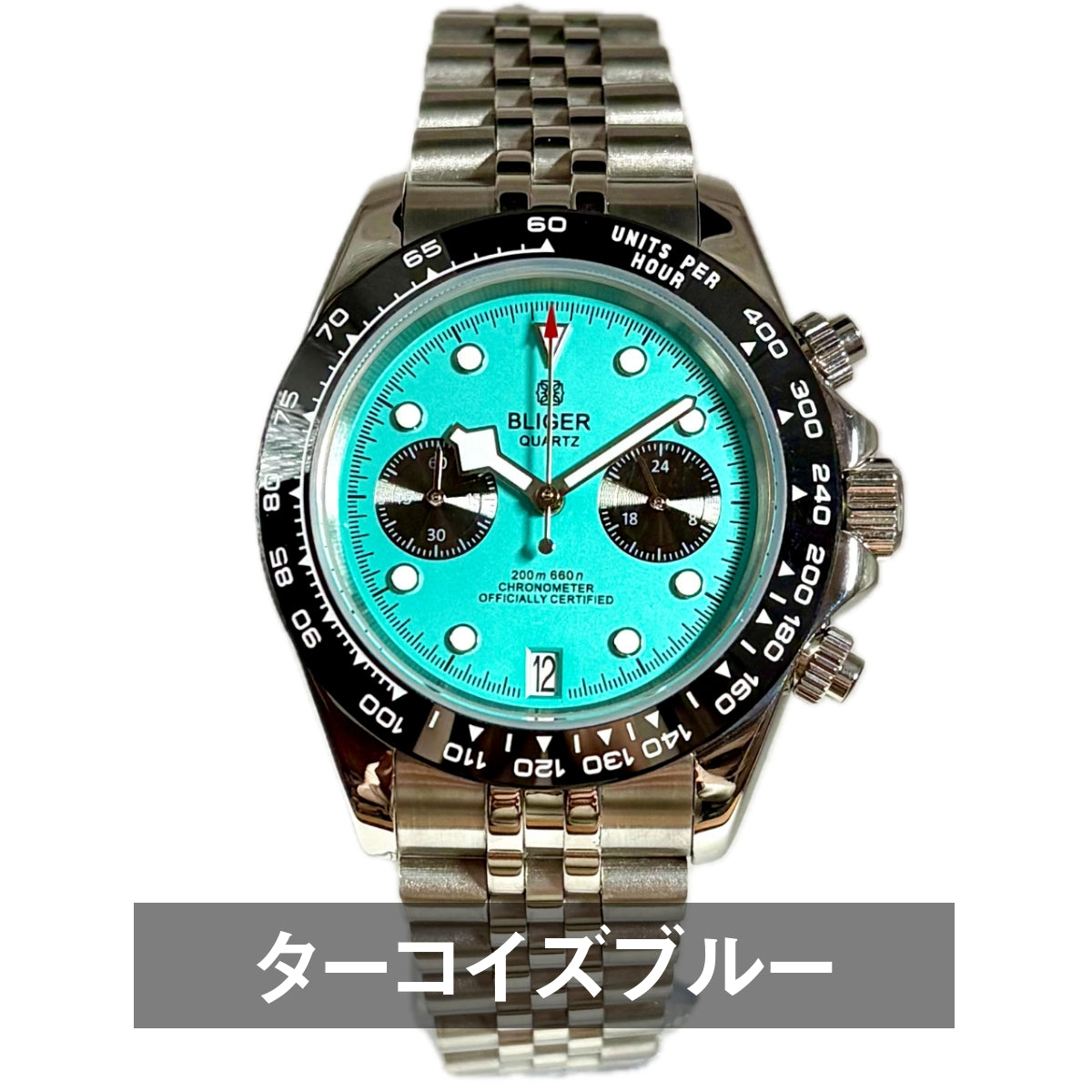 Men's Watch, 40s and 50s, Chronograph, Mechanical Quartz, Calendar, Panda, Two-Hand, BLIGER