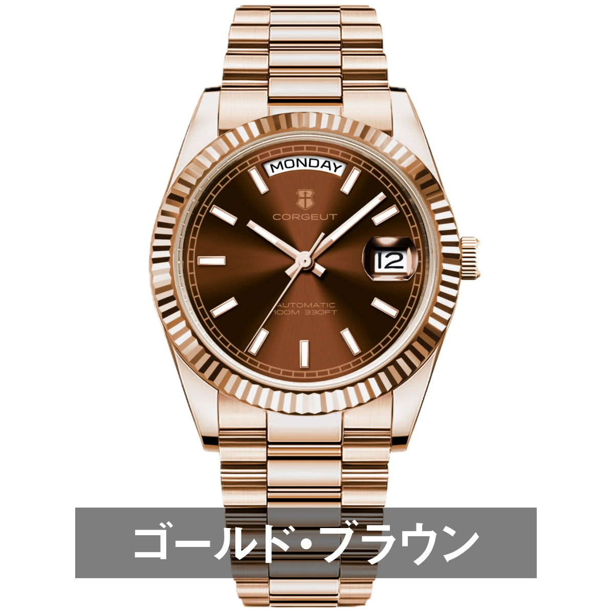 自動巻き腕時計 メンズ 40代 50代 オマージュウォッチ デイデイト 機械式 手巻き 36mm アイスブルー CORGEUT 2029