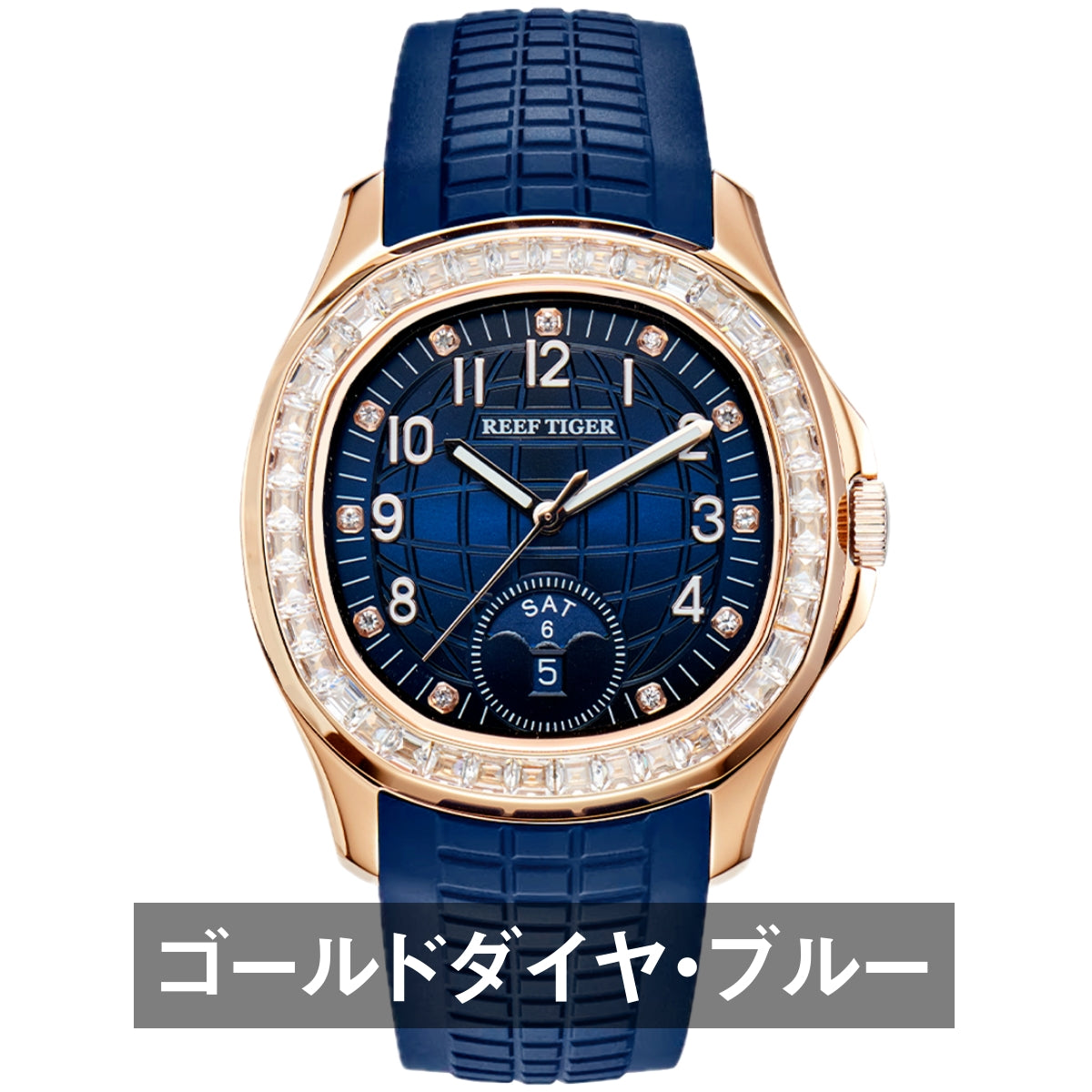 Men's Automatic Watch, Hand-Wound, Day-Date Display, Rubber Strap, REEF TIGER RGA1805