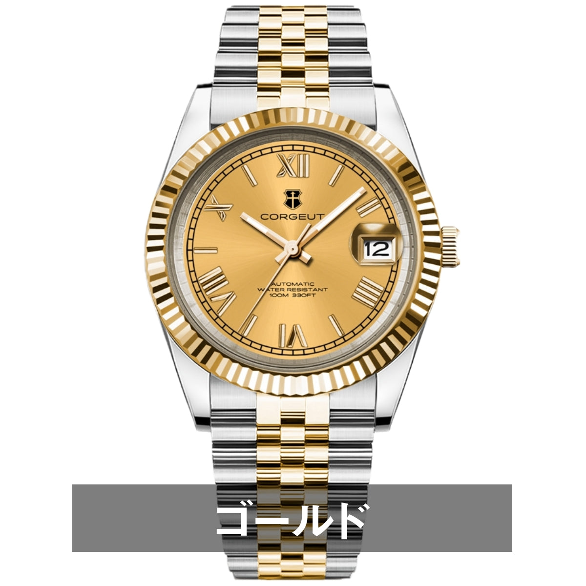 自動巻き腕時計 メンズ 40代 オマージュウォッチ 機械式 手巻き 36mm ローマ数字インデックス 日付 CORGEUT 2029