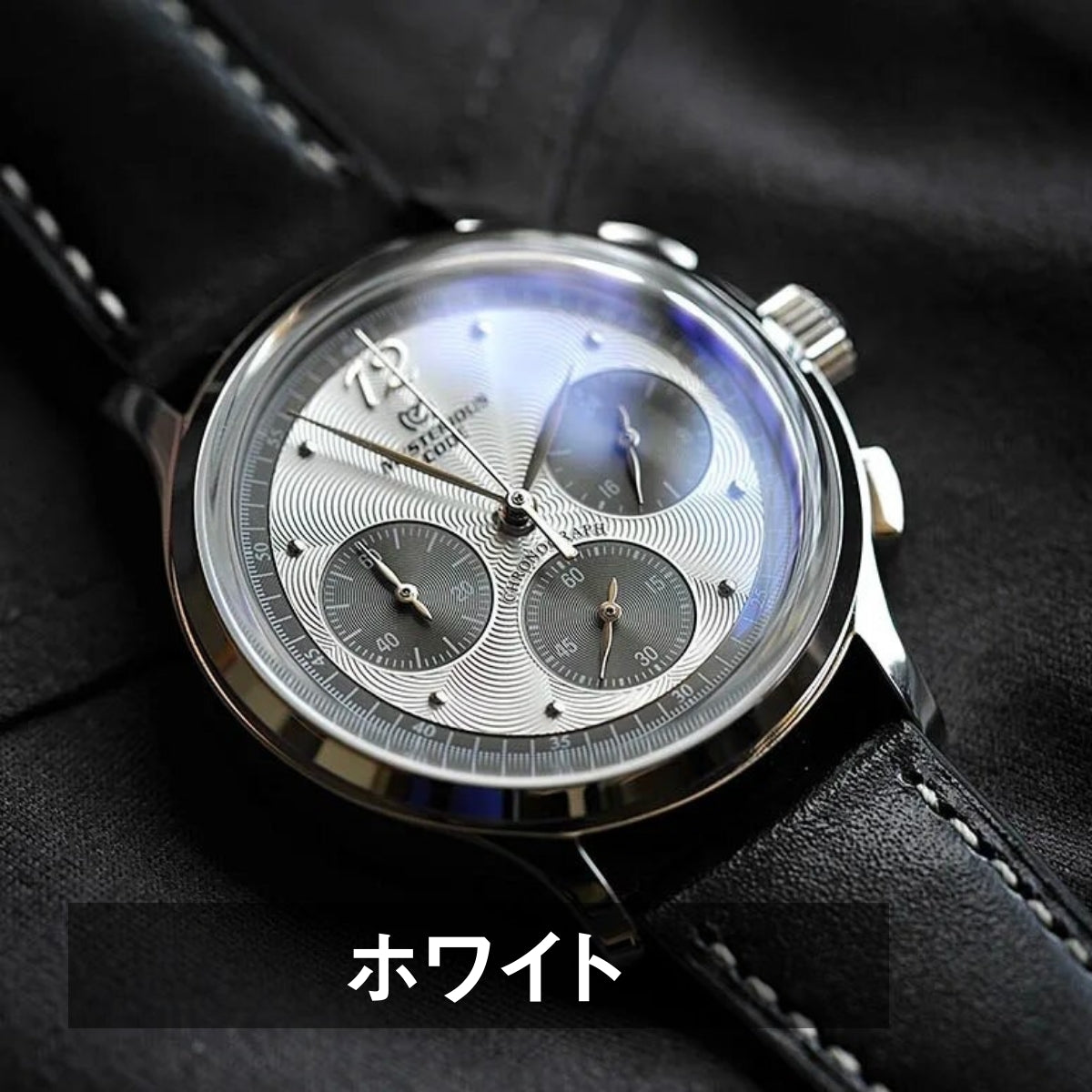 腕時計 メンズ 40代 50代 クロノグラフ クォーツ 38mm パンダ 革ベルト MYSTERIOUS CODE 日本語説明書付き
