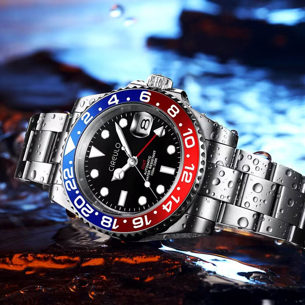 Men's Mechanical Watch, GMT Homage Watch, Automatic, Seiko Movement, Manual Winding, Circulo CI-2010, for Men in Their 40s and 50s