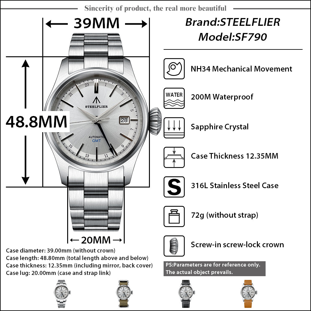 機械式腕時計 メンズ 40代 50代 GMT オマージュウォッチ 自動巻き セイコームーブメント 手巻き STEELFLIER SF790