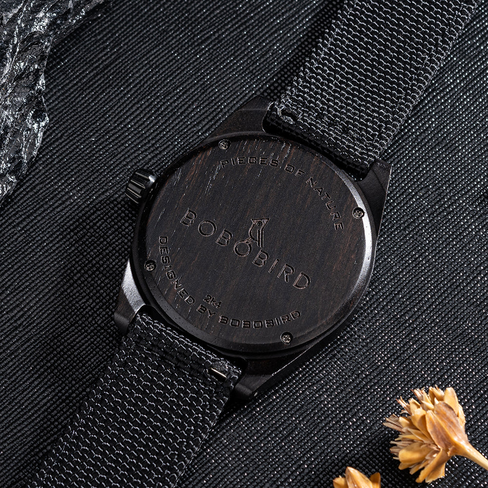 BOBO BIRD GT165 Men's Wooden Watch with Quartz Movement, Denim and Nylon Finish, Date Display, for Men in Their 40s and 50s