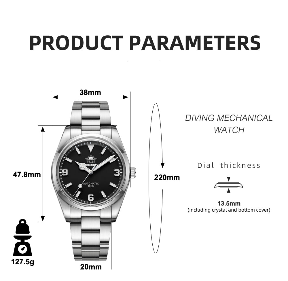 自動巻き腕時計 メンズ 40代 50代 オマージュウォッチ 機械式 手巻き 防水 38mm マット仕上げ ADDIESDIVE AD2112