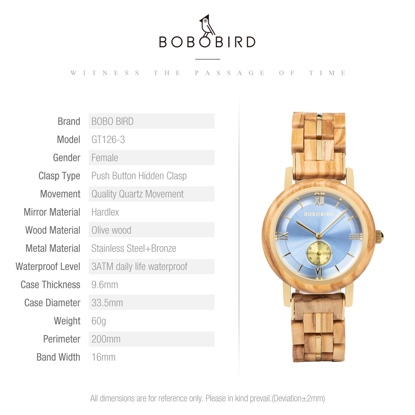BOBO BIRD GT126 Wooden Watch for Women in Their 20s, 30s, and 40s, Quartz Movement with Small Seconds