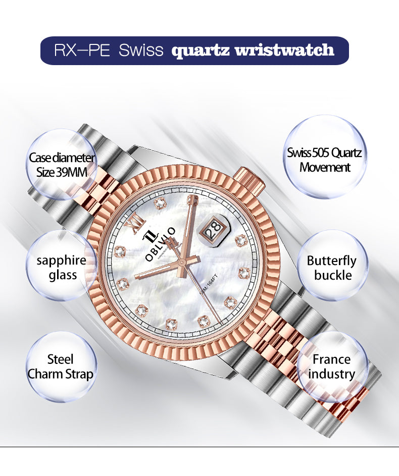 腕時計 メンズ 40代 50代 オマージュウォッチ クォーツ 防水 39mm スイス製ムーブメント OBLVLO RX-PE