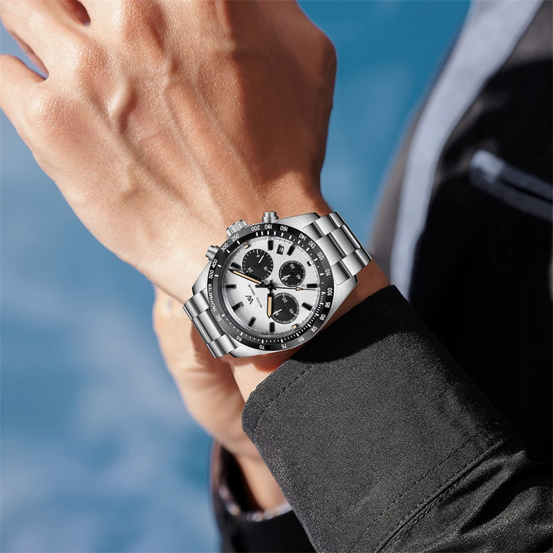 腕時計 メンズ 40代 50代 クロノグラフ オマージュウォッチ クォーツ オールブラック 39mm WELLY MERCK WM176
