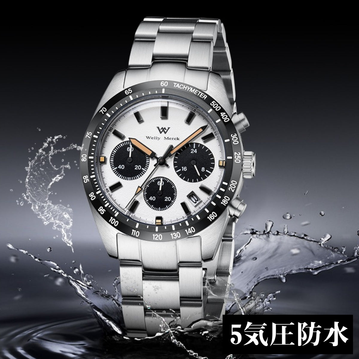 腕時計 メンズ 40代 50代 クロノグラフ オマージュウォッチ クォーツ オールブラック 39mm WELLY MERCK WM176