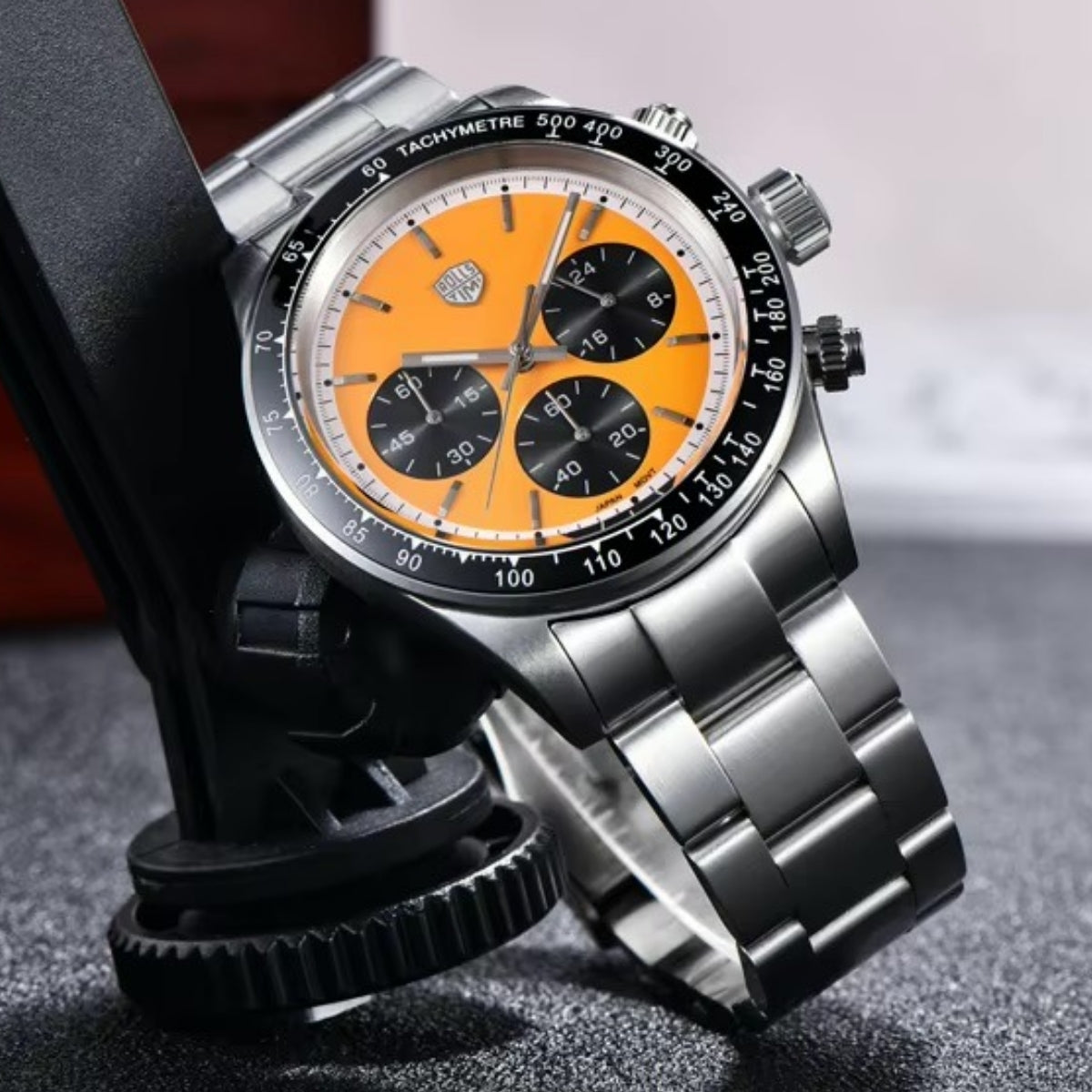 Men's Chronograph Homage Watch for Men in their 40s and 50s, Quartz Movement, Rolls Timi, with Japanese Instructions, RT-7931