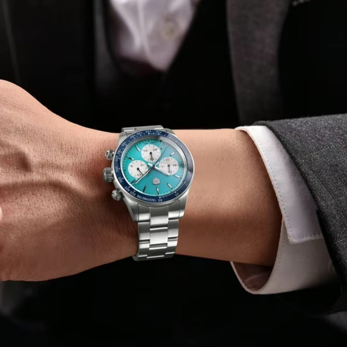 Men's Chronograph Homage Watch for Men in their 40s and 50s, Quartz Movement, Rolls Timi, with Japanese Instructions, RT-7931