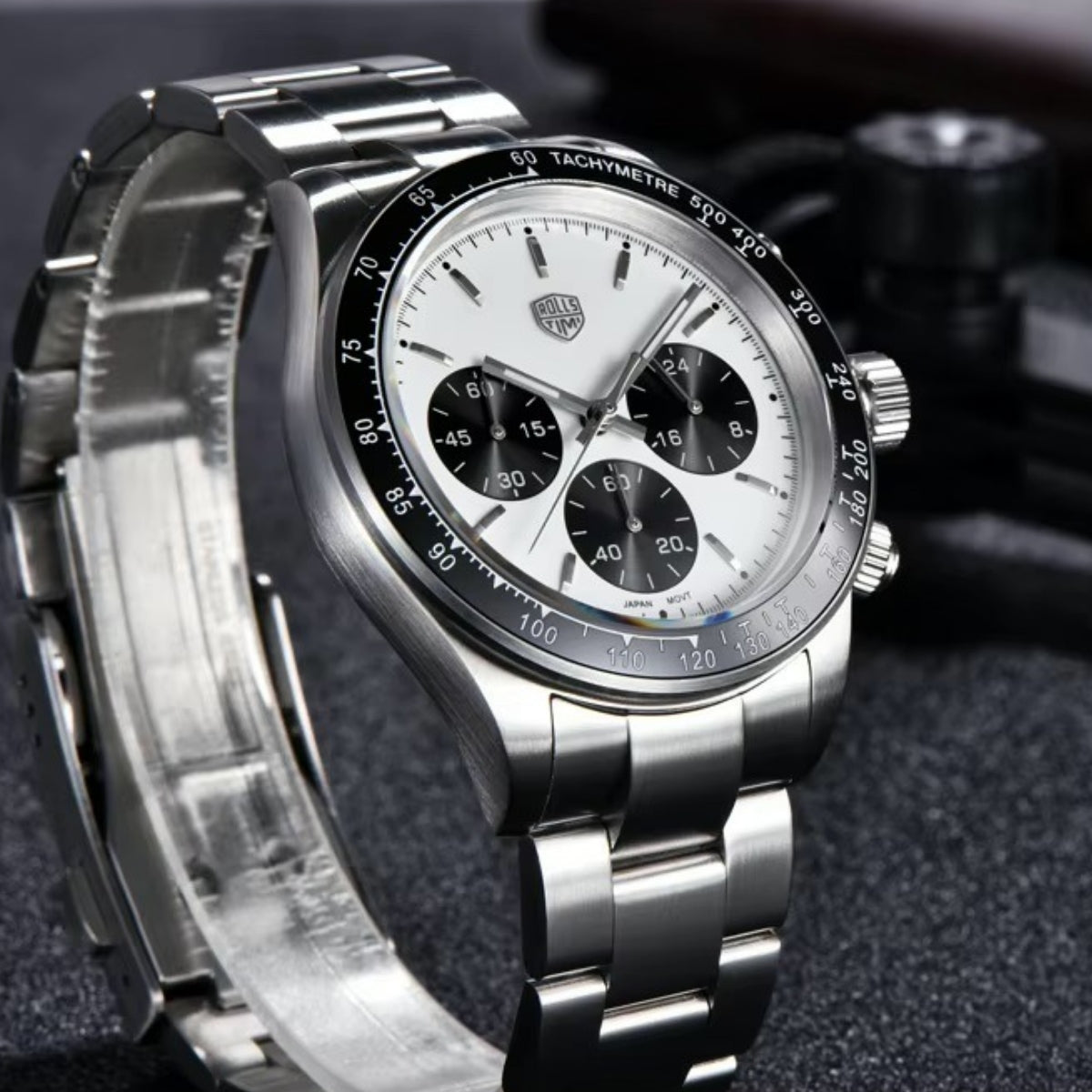 Men's Chronograph Homage Watch for Men in their 40s and 50s, Quartz Movement, Rolls Timi, with Japanese Instructions, RT-7931