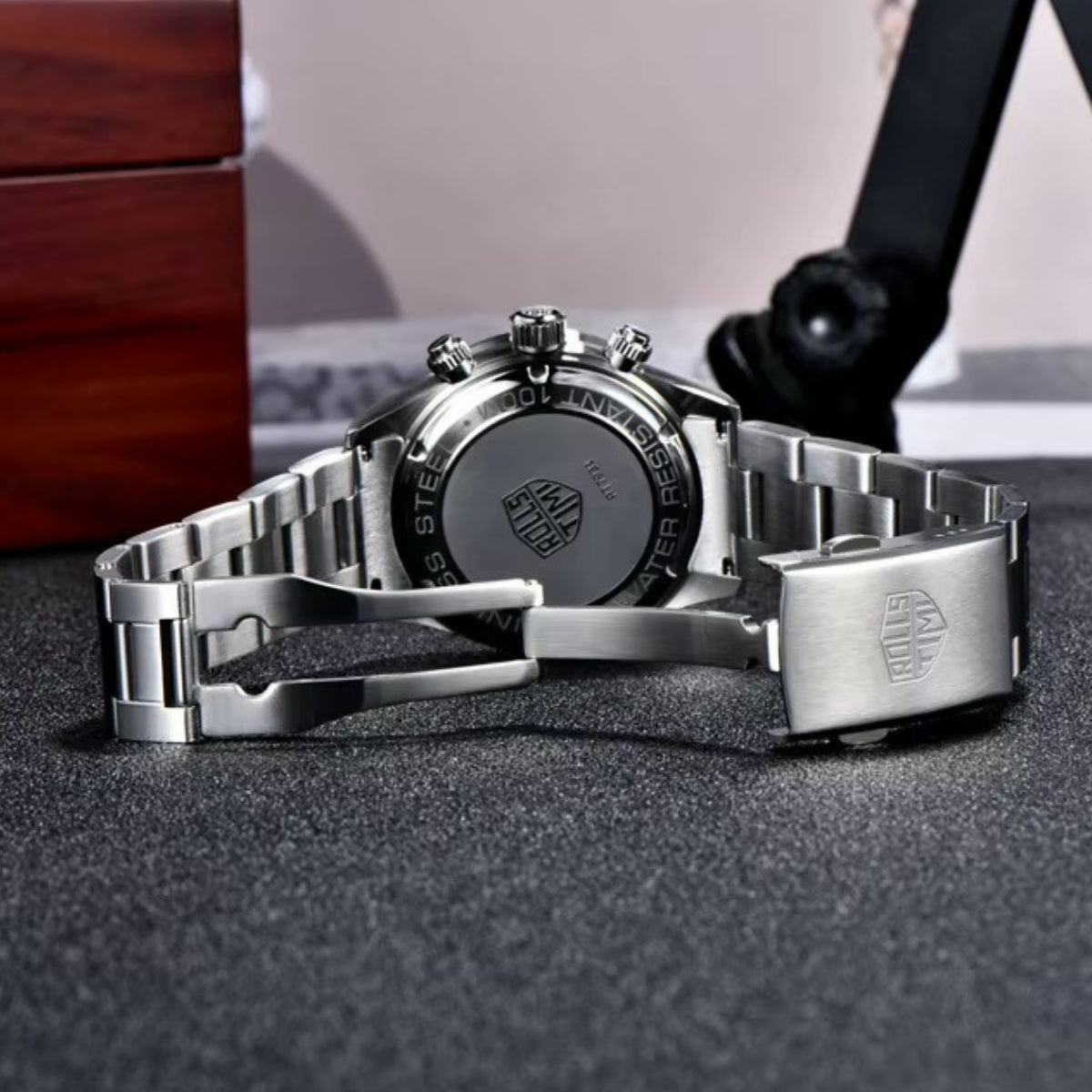 Men's Chronograph Homage Watch for Men in their 40s and 50s, Quartz Movement, Rolls Timi, with Japanese Instructions, RT-7931