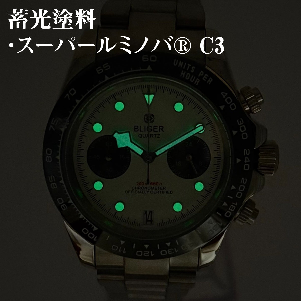 Men's Watch, 40s and 50s, Chronograph, Mechanical Quartz, Calendar, Panda, Two-Hand, BLIGER