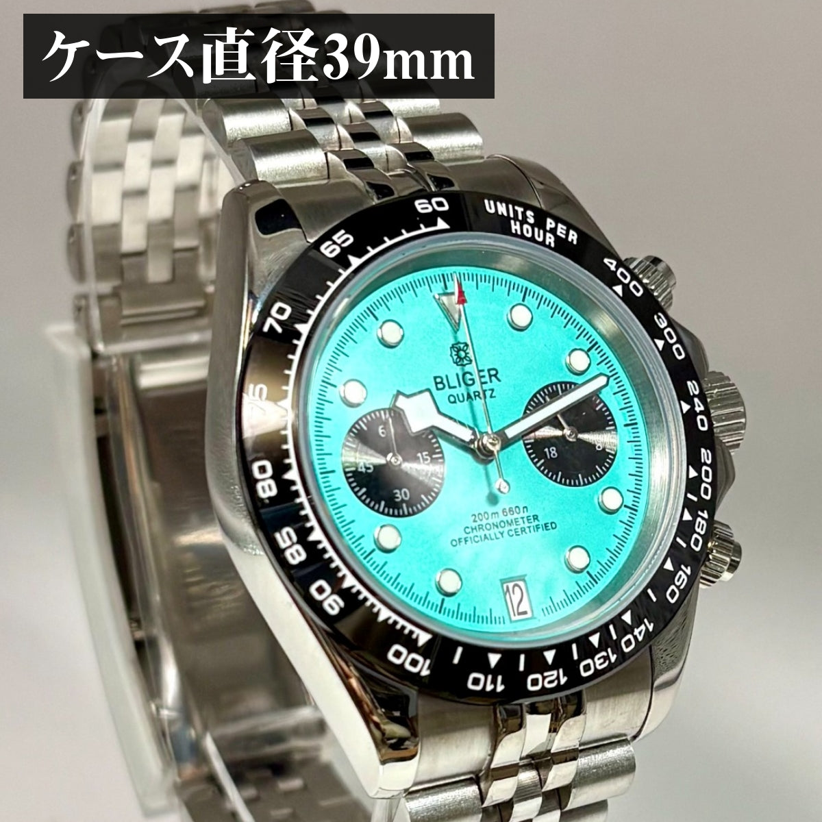 Men's Watch, 40s and 50s, Chronograph, Mechanical Quartz, Calendar, Panda, Two-Hand, BLIGER