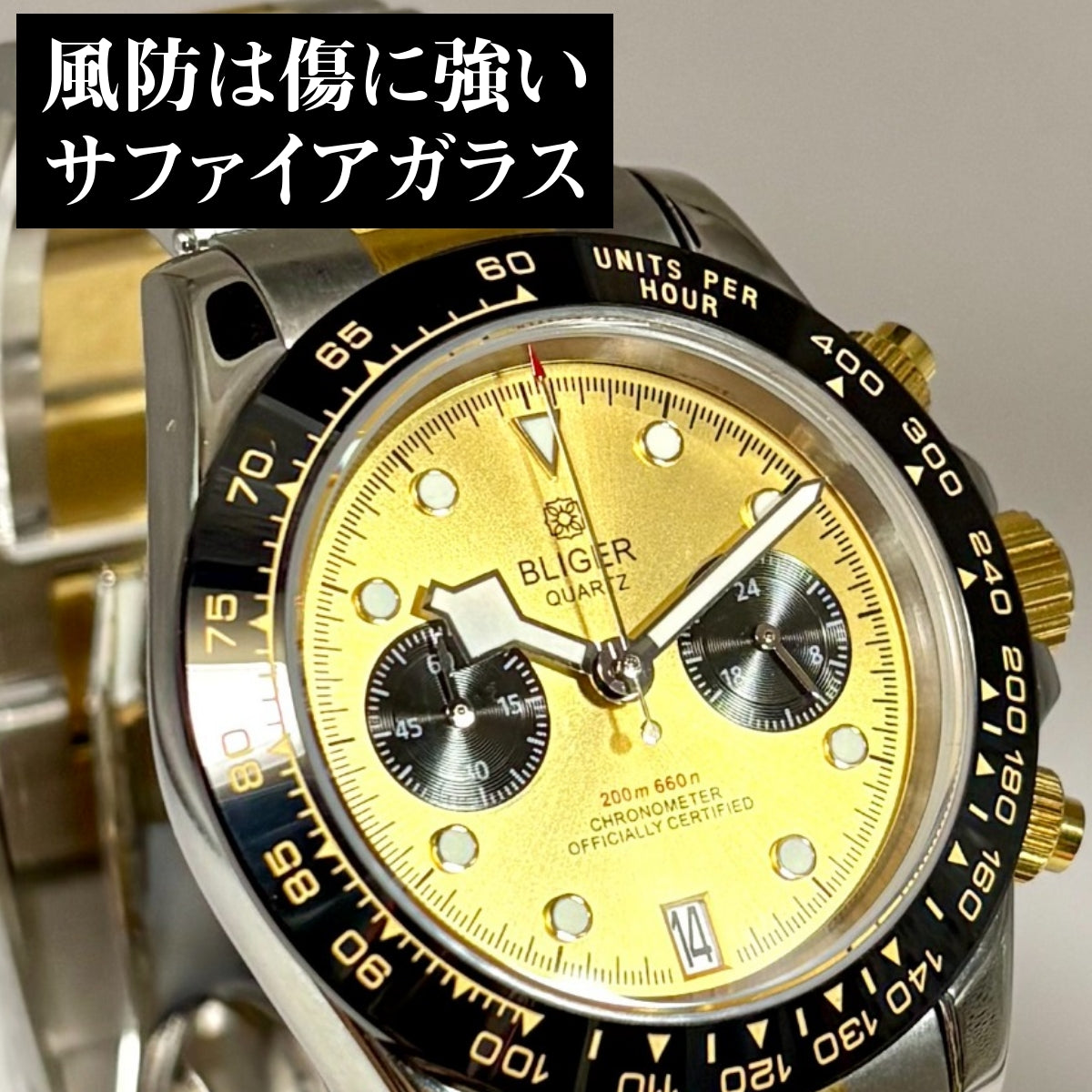 Men's Watch, 40s and 50s, Chronograph, Mechanical Quartz, Calendar, Panda, Two-Hand, BLIGER