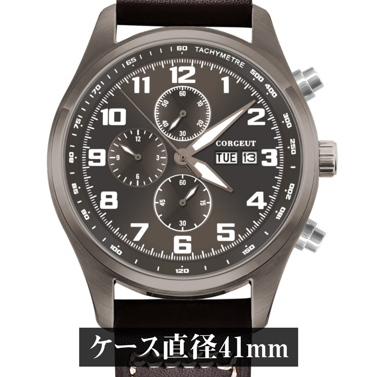 腕時計 メンズ 40代 クロノグラフ クォーツ式 オマージュウォッチ パイロット 日付 曜日 革ベルト CORGEUT 2060A