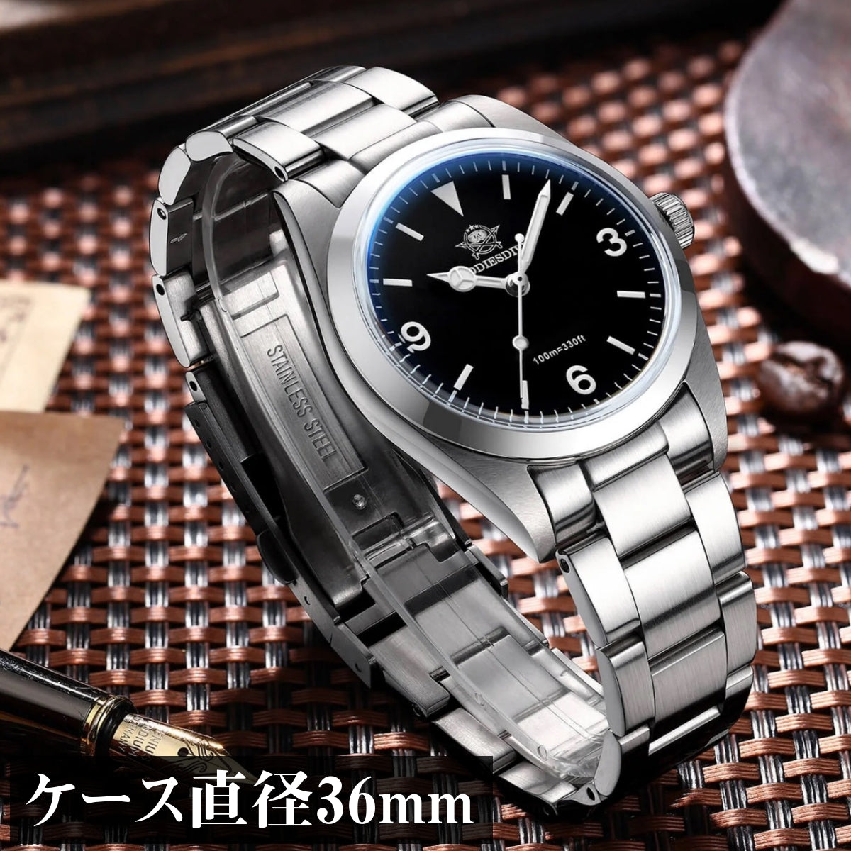 腕時計 メンズ 40代 50代 オマージュウォッチ クォーツ 防水 36mm マット仕上げ ADDIESDIVE AD2023QZ