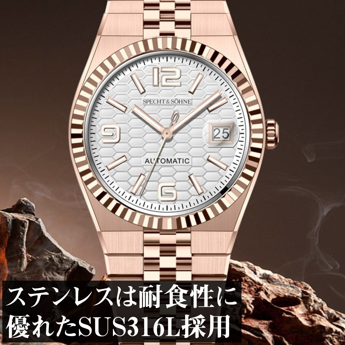 Men's Mechanical Watch, Homage Watch for Men in their 40s and 50s, Automatic with Miyota Movement and Manual Winding, SPECHT & SOHNE SP-RO-1