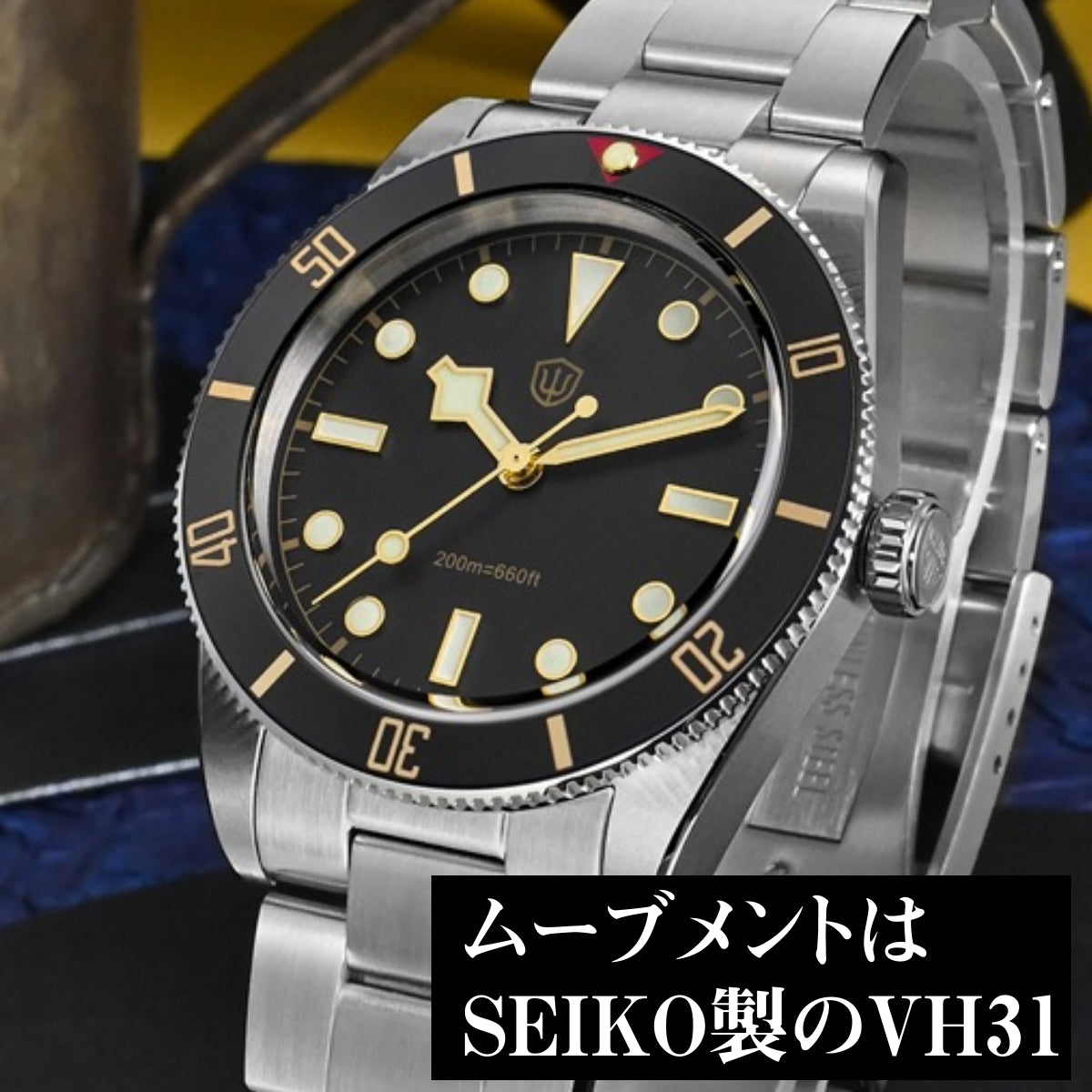 腕時計 メンズ 40代 50代 オマージュウォッチ クォーツ 20気圧防水 37mm アルミベゼル WATCHDIVES WD7922