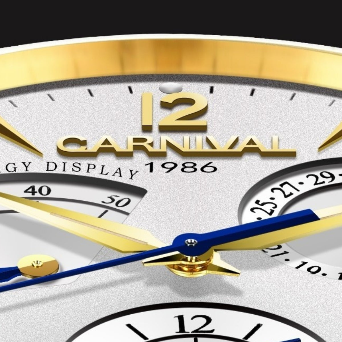 機械式腕時計 メンズ GMT 自動巻き パワーリザーブインジケーター 黒革ベルト 日付 Dバックル CARNIVAL 8762G