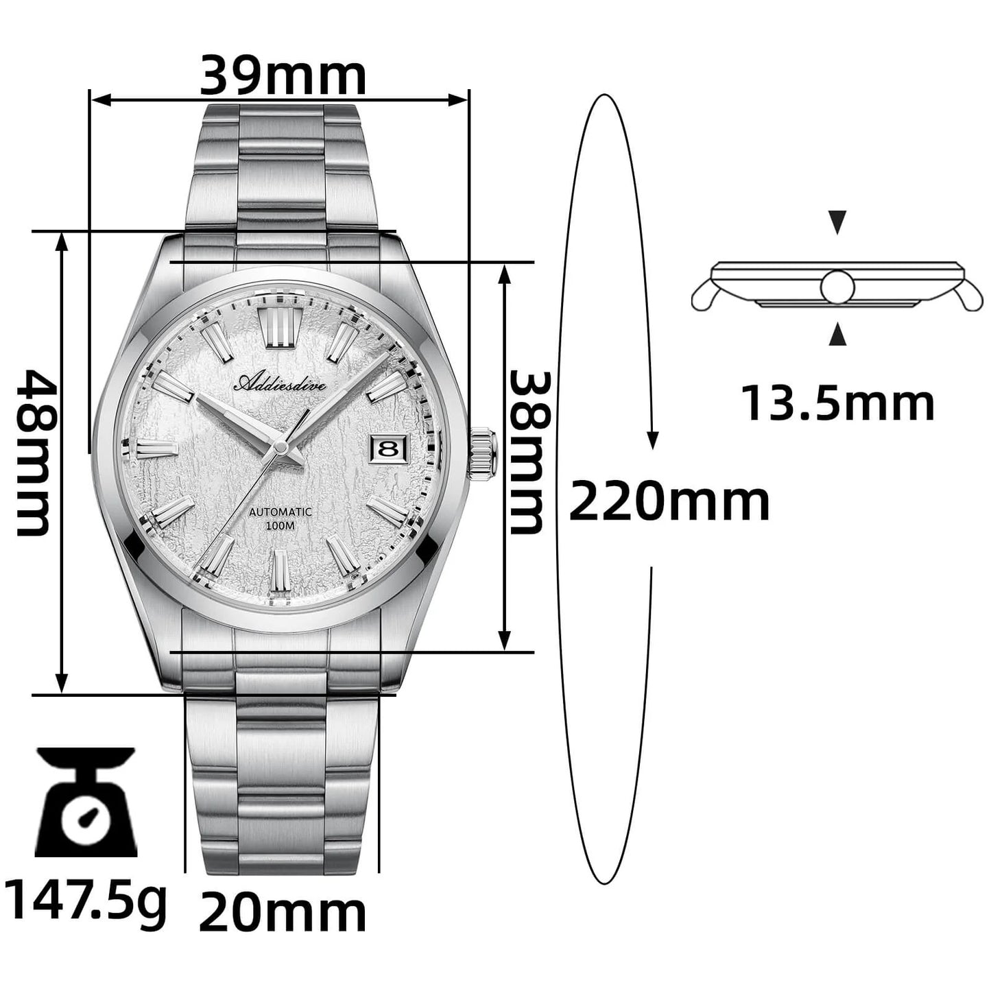 自動巻き腕時計 メンズ 40代 50代 オマージュウォッチ 機械式 手巻き付き 防水 39mm ADDIESDIVE AD2075