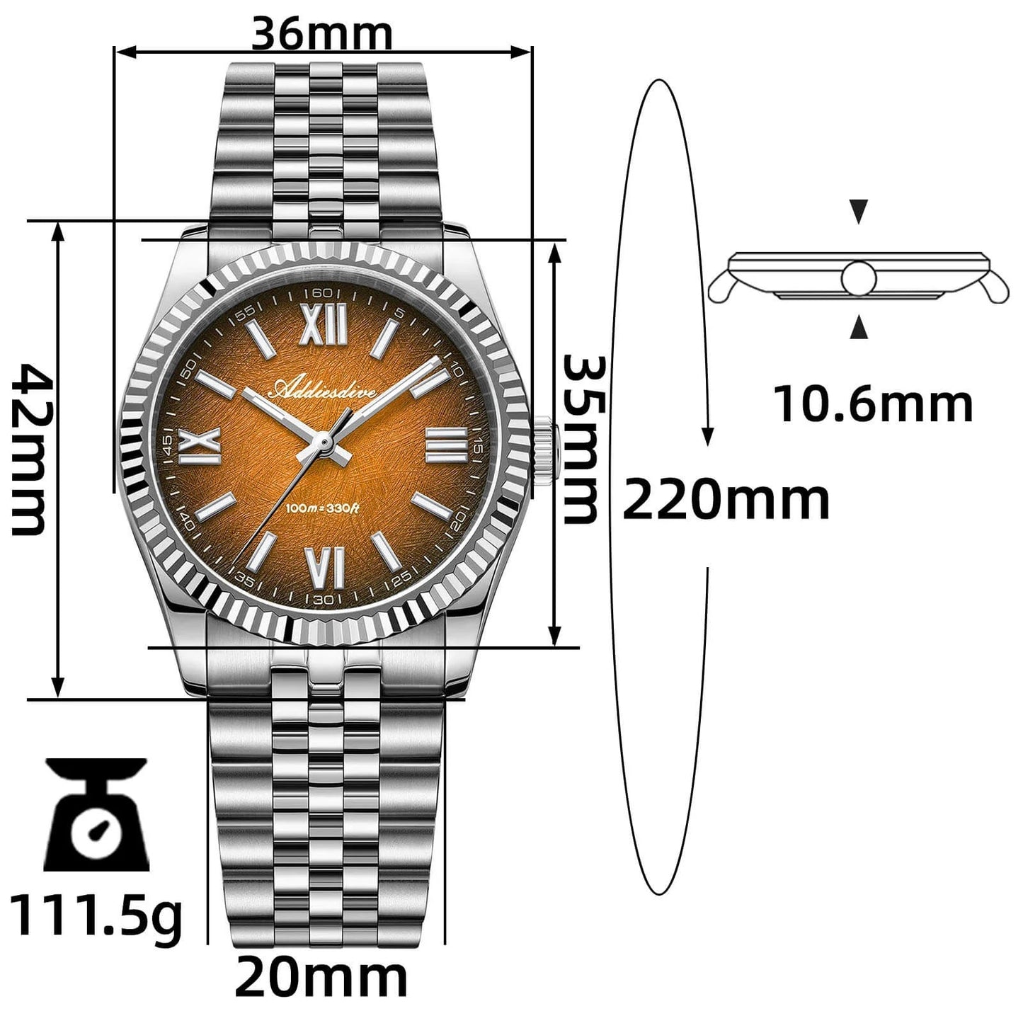 腕時計 メンズ 40代 50代 オマージュウォッチ クォーツ 防水 36mm VH31ムーブメント ADDIESDIVE AD2512