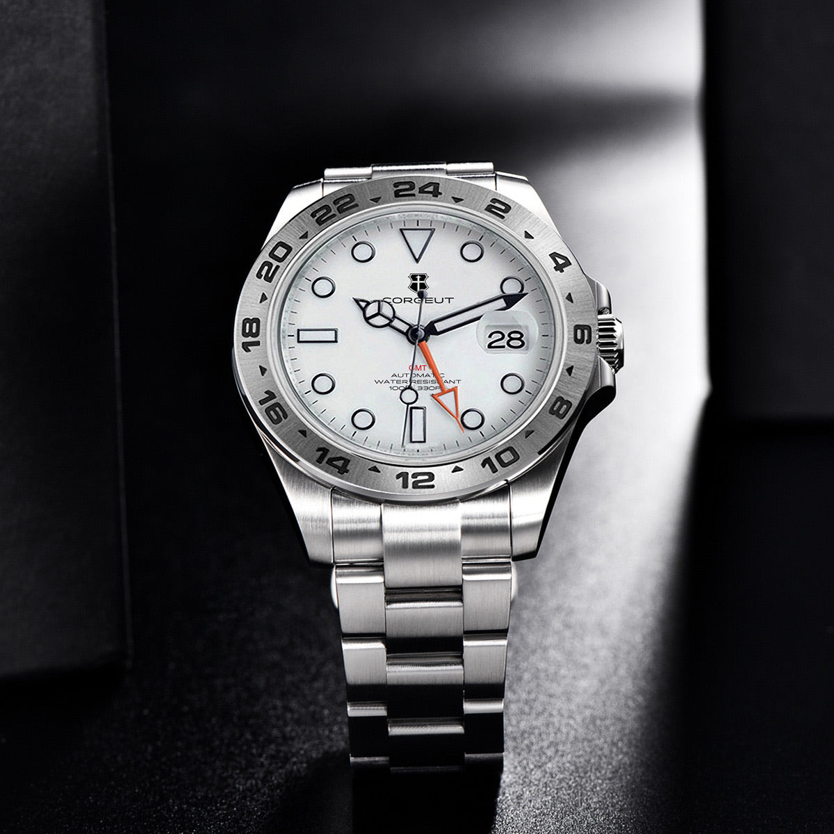 Men's Mechanical Watch for the 40s and 50s, GMT Homage Watch, Automatic, Seiko Movement, with Manual Winding, CORGEUT 3002-2