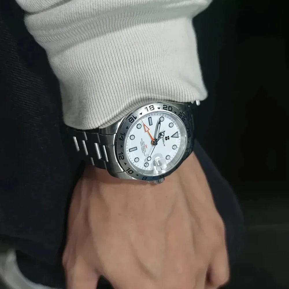 Men's Mechanical Watch for the 40s and 50s, GMT Homage Watch, Automatic, Seiko Movement, with Manual Winding, CORGEUT 3002-2