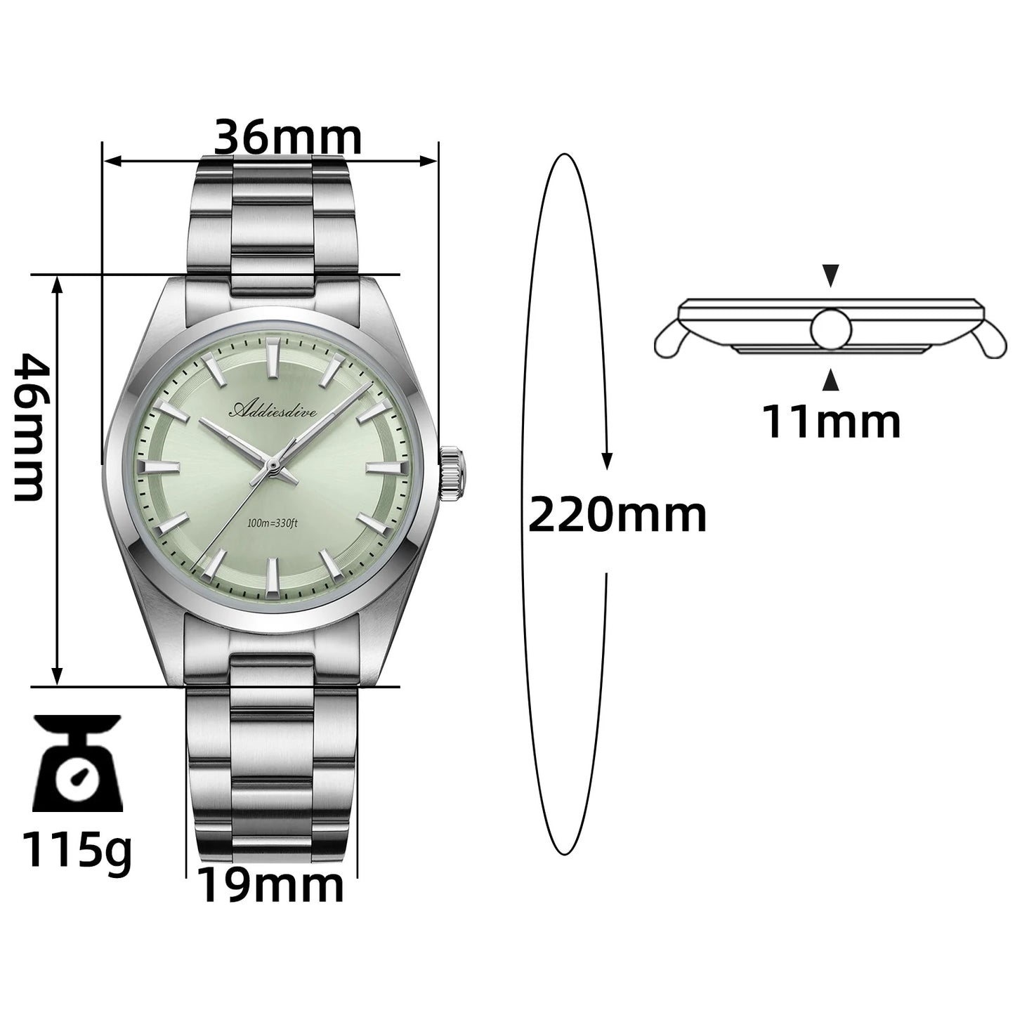 腕時計 メンズ レディース ユニセックス 40代 50代 防水 クォーツ セイコー製ムーブメント ADDIESDIVE 36mm AD2066