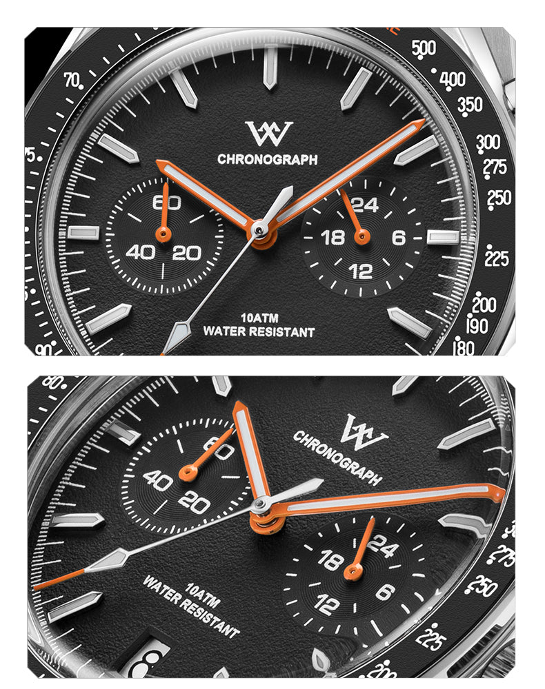 Men's Wristwatch for Men in their 40s and 50s, Chronograph Mechanical Quartz Movement with Calendar and Panda Design, WELLY MERCK WM191