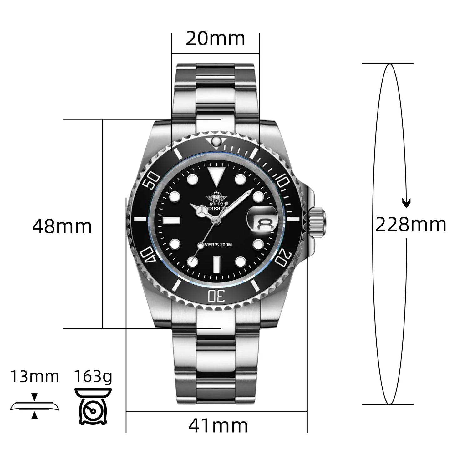 Men's Dive Watch, Water Resistant, Quartz, ADDIESDIVE, H3-2Q, Homage Watch for Men in Their 40s and 50s
