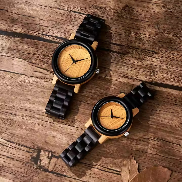 Pair watches for couples and married couples, wooden watches, bamboo, metal allergy-friendly, gift, Silkro