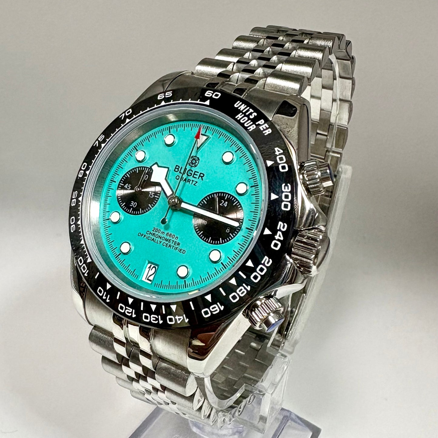 Men's Watch, 40s and 50s, Chronograph, Mechanical Quartz, Calendar, Panda, Two-Hand, BLIGER