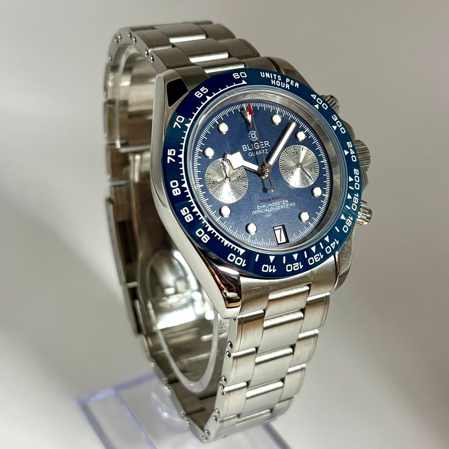 Men's Watch, 40s and 50s, Chronograph, Mechanical Quartz, Calendar, Panda, Two-Hand, BLIGER