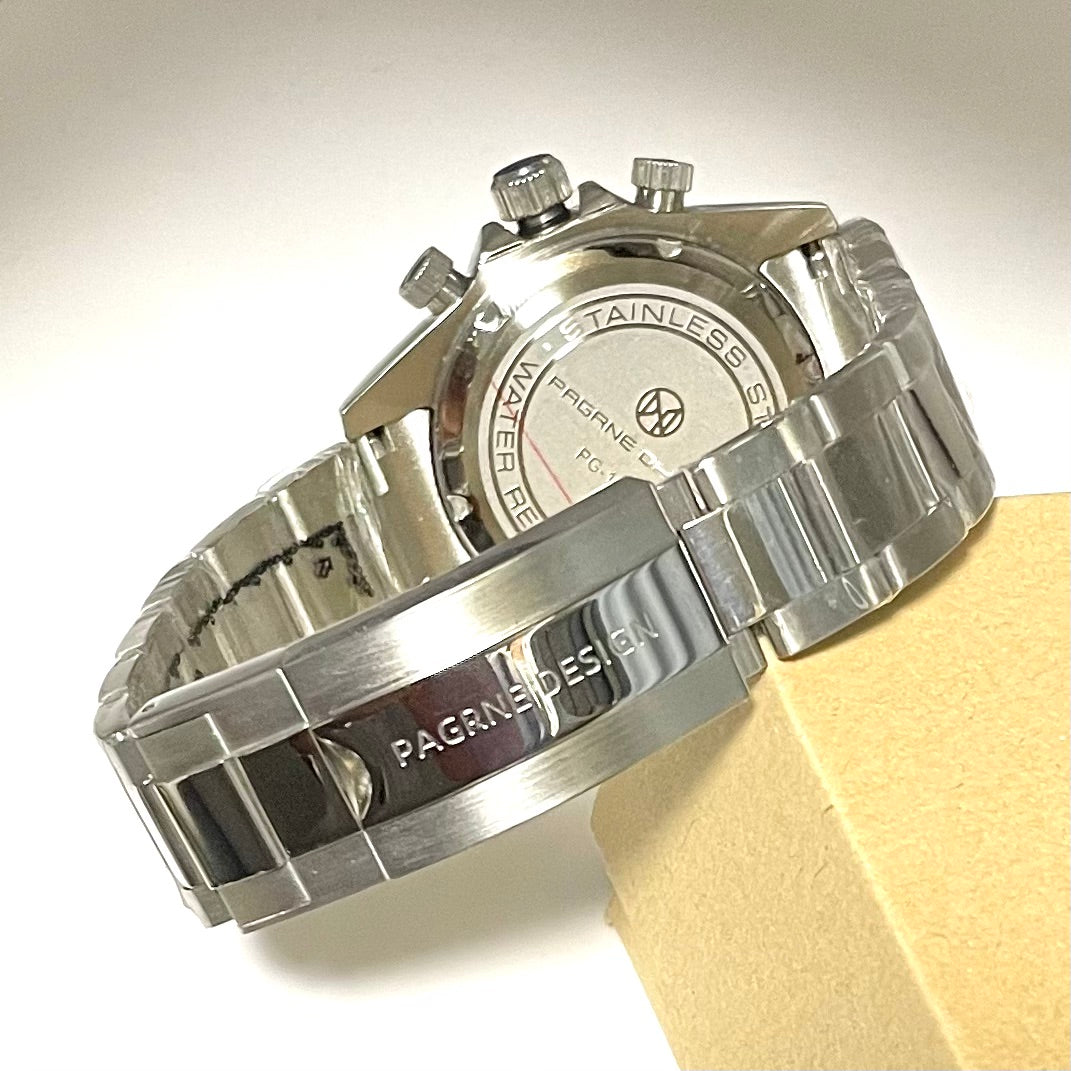 Men's Watch for Men in their 40s and 50s, Homage Chronograph Quartz Movement, with Japanese Instruction Manual, PAGRNE DESIGN PG-1644