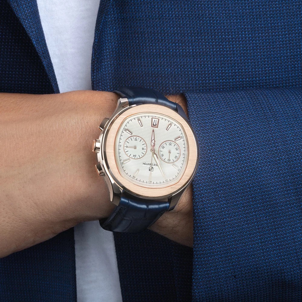 Men's 40s Chronograph Quartz Watch with Tonneau Shape and Leather Strap, LACZ DENTON LD-9108
