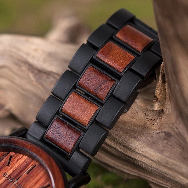BOBO BIRD Men's Wooden Watch, Chronograph Quartz Movement, Date Display, P09, for Men in their 40s and 50s