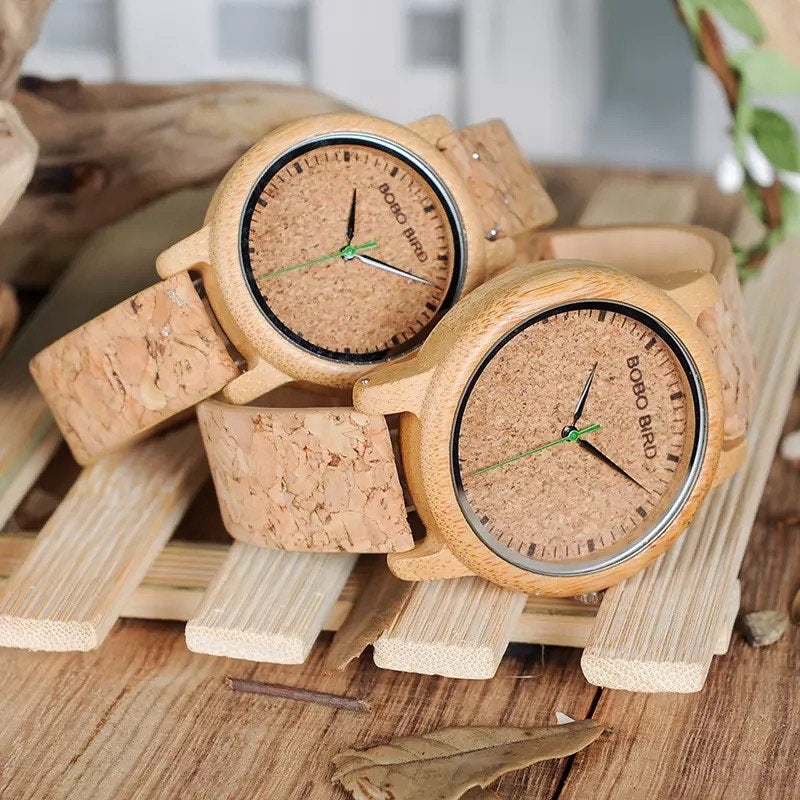 BOBO BIRD Wooden Pair Watches for Couples and Couples, Priced as a Pair, with Cork Box, M11
