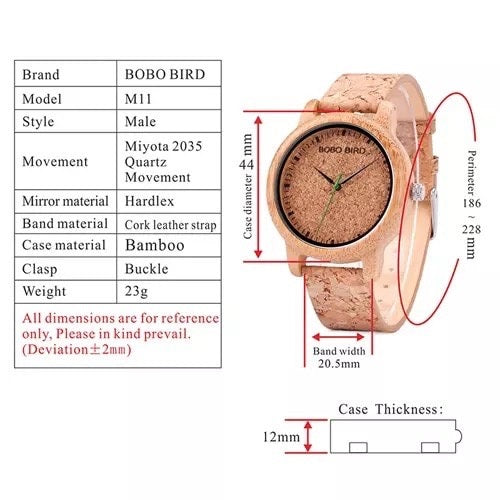 BOBO BIRD Wooden Pair Watches for Couples and Couples, Priced as a Pair, with Cork Box, M11