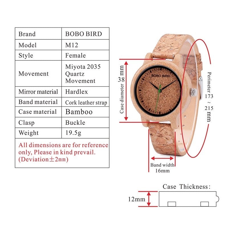 BOBO BIRD Wooden Pair Watches for Couples and Couples, Priced as a Pair, with Cork Box, M11