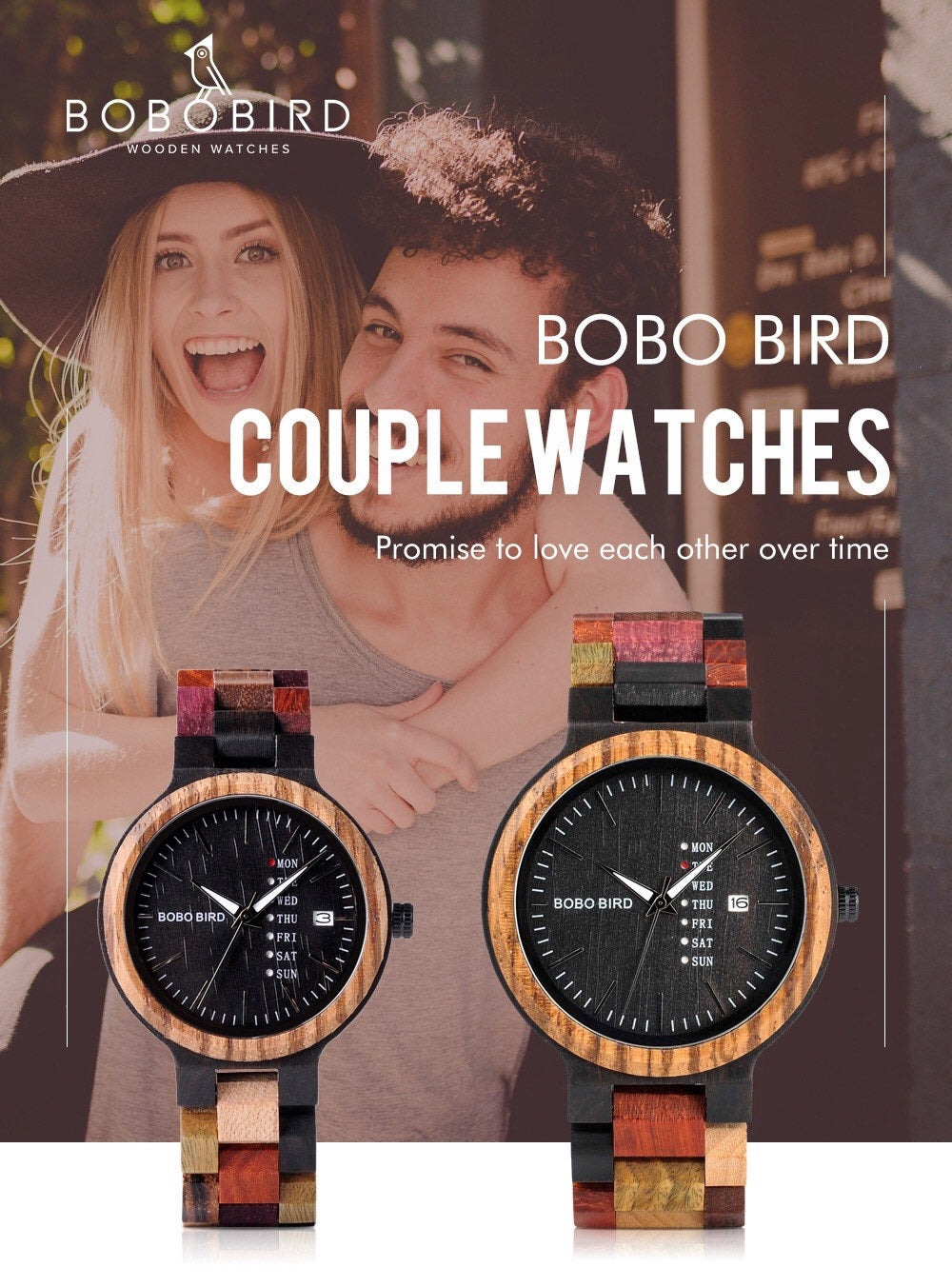 ペアウォッチ カップル 夫婦 木製腕時計 ウッドウォッチ 金属アレルギー ボボバード BOBO BIRD P14 (コピー)