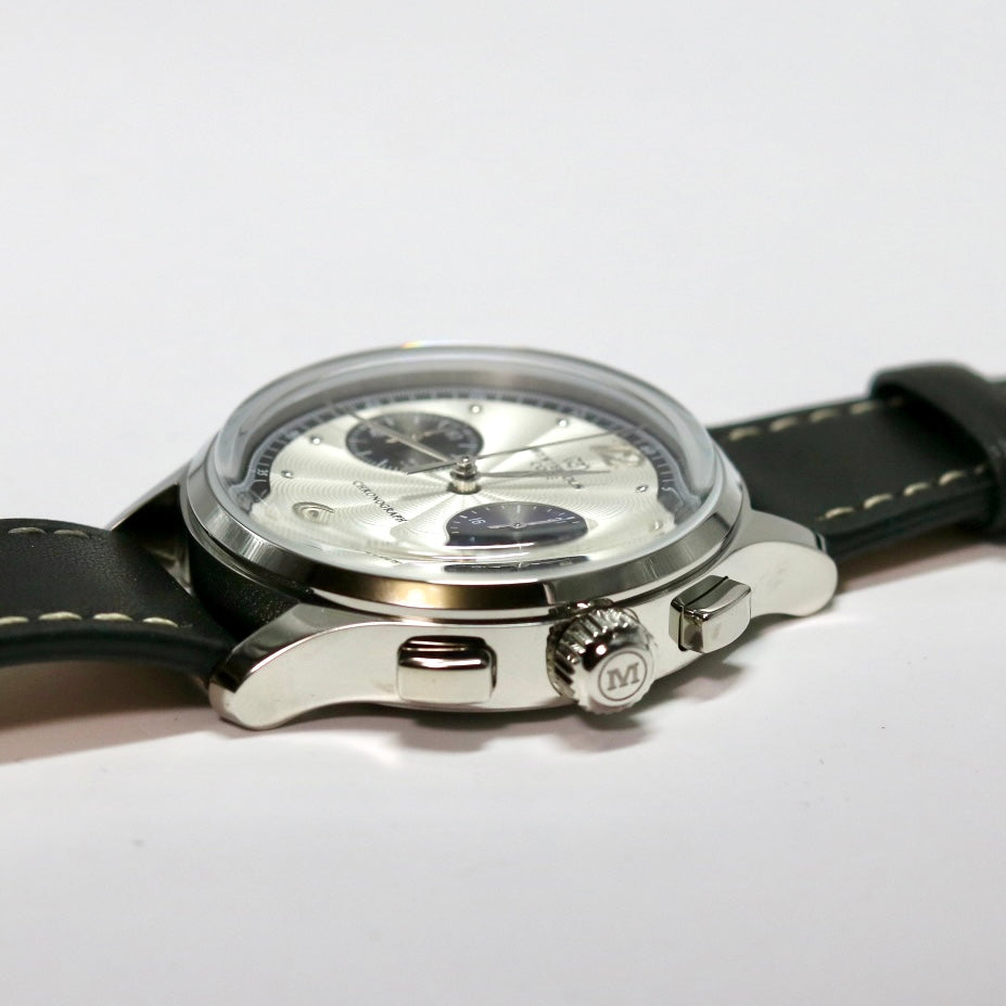Men's 38mm Chronograph Quartz Watch with White Leather Strap, MYSTERIOUS CODE, for Men in their 40s and 50s